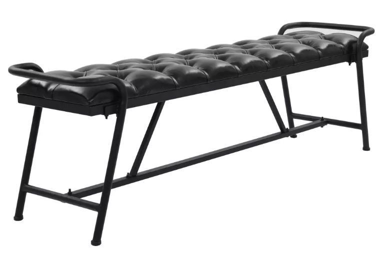 Banc capitonné similicuir noir et pieds métal noir Manawa 160 cm - Photo n°1