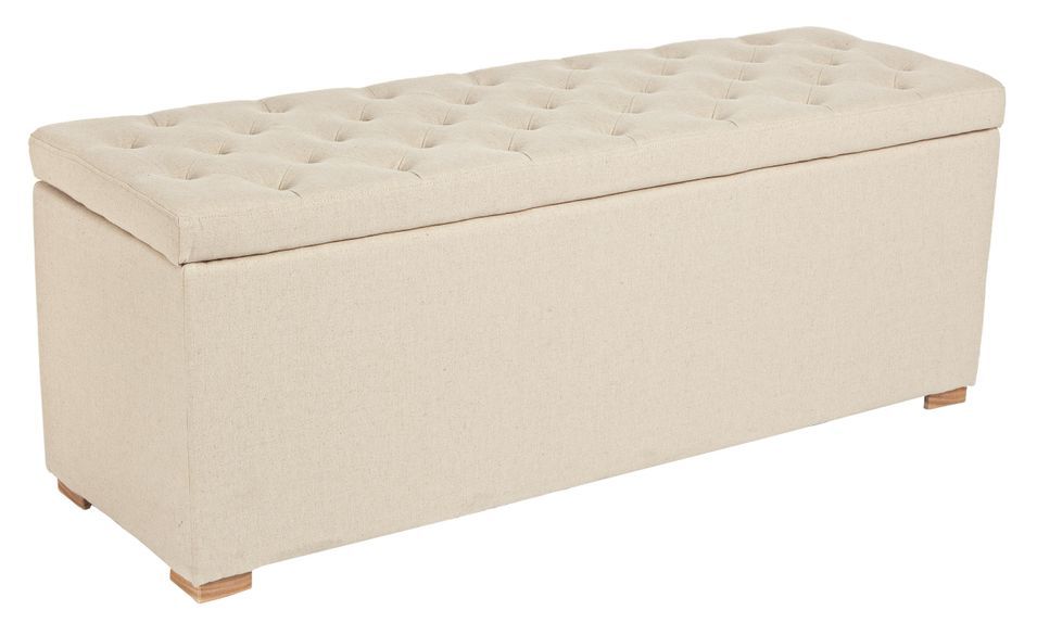 Banc coffre 2 places bois de pin et tissu blanc Arlo L 120 cm - Photo n°1