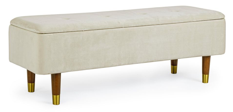 Banc coffre 2 places bois MDF et tissu blanc Kinia L 120 cm - Photo n°1