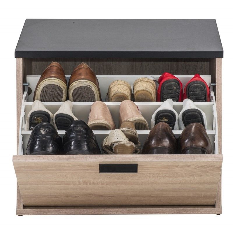 Banc coffre à chaussures LUKO 54 cm – Meuble d’entrée avec abattant 9 paires et assise - Photo n°1