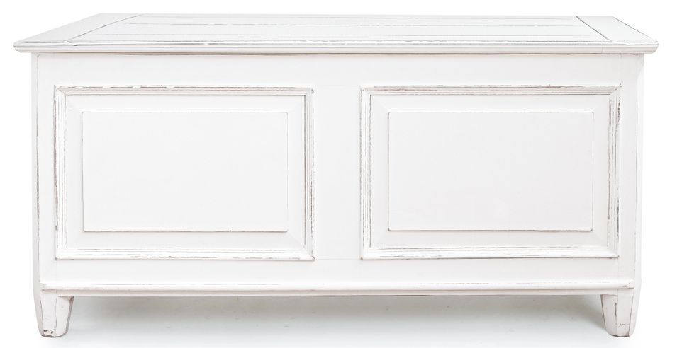 Banc coffre en bois de manguier blanc patiné Kolita 100 cm - Photo n°1