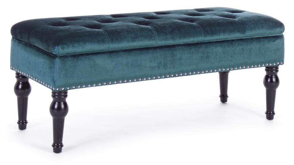 Banc coffre en bois de pin bleu paon Barnard L 108.5 cm - Photo n°1