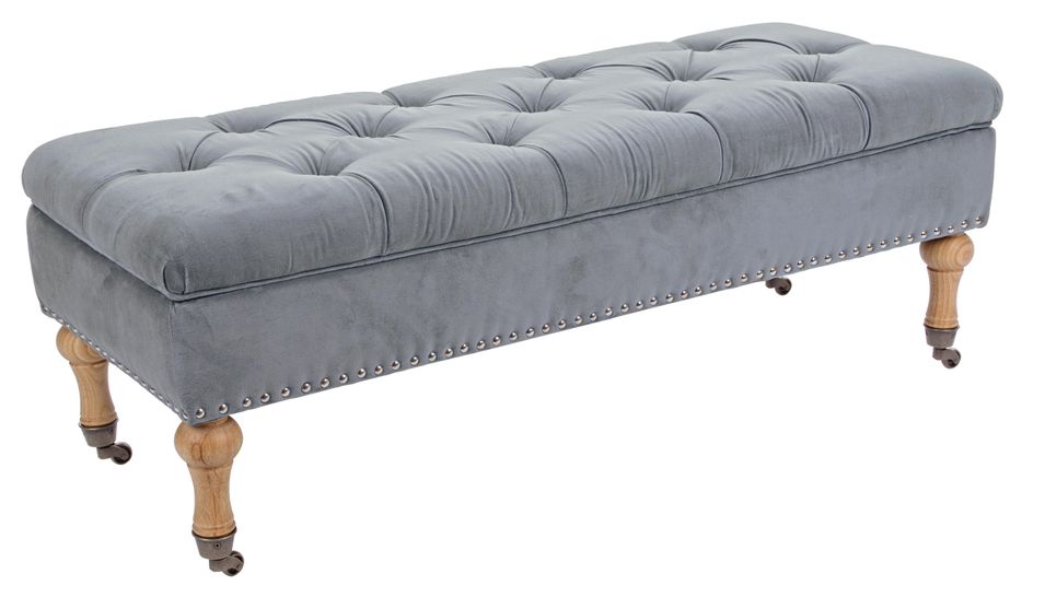 Banc coffre en bois de pin gris avec roues Arlo L 110 cm - Photo n°1