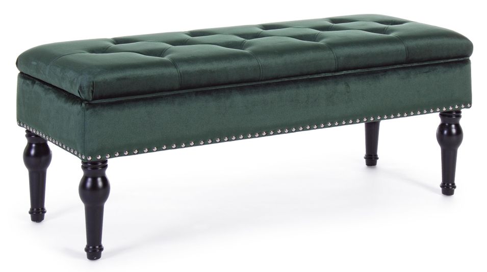 Banc coffre en bois de pin vert foncé Barnard L 108.5 cm - Photo n°1