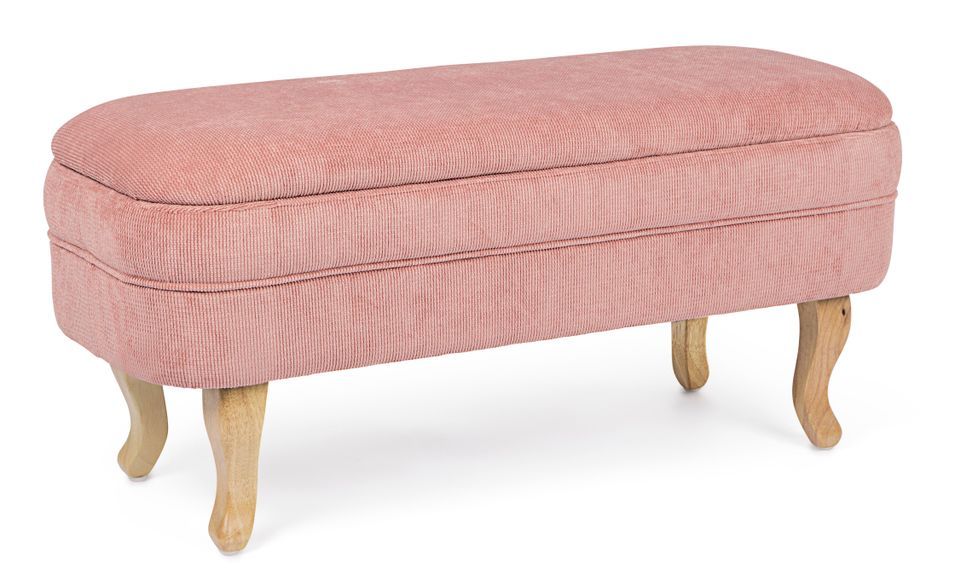 Banc coffre tissu doux rose et pieds en bois de sapin Kania 102 cm - Photo n°1
