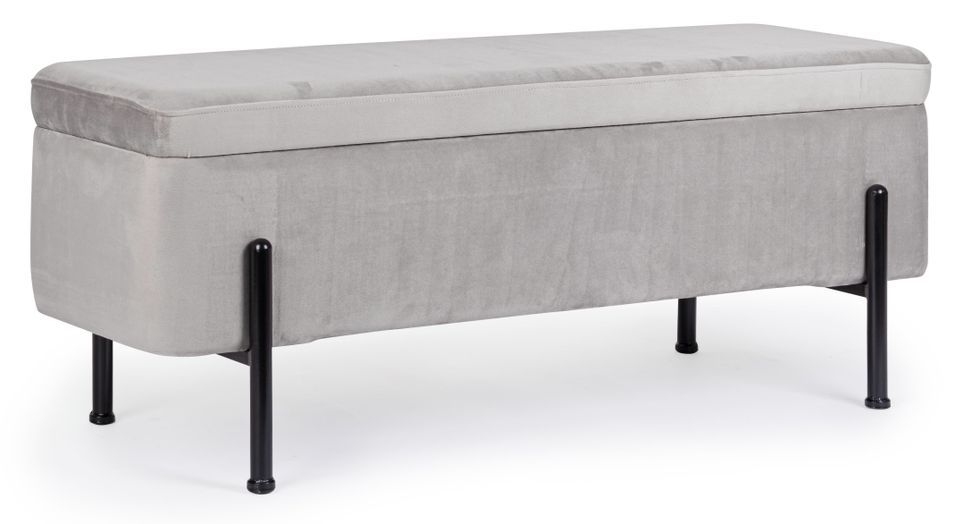 Banc coffre velours gris et pieds doré Inora 110 cm - Photo n°1