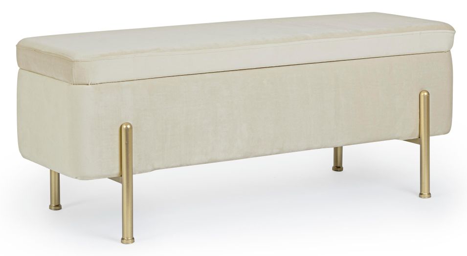 Banc coffre velours naturel et pieds doré Inora 110 cm - Photo n°1