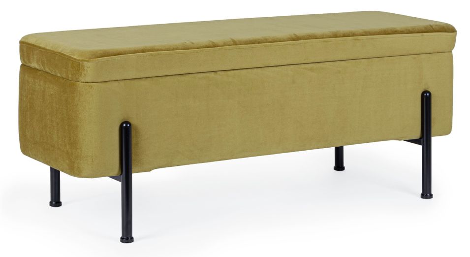 Banc coffre velours vert et pieds doré Inora 110 cm - Photo n°1