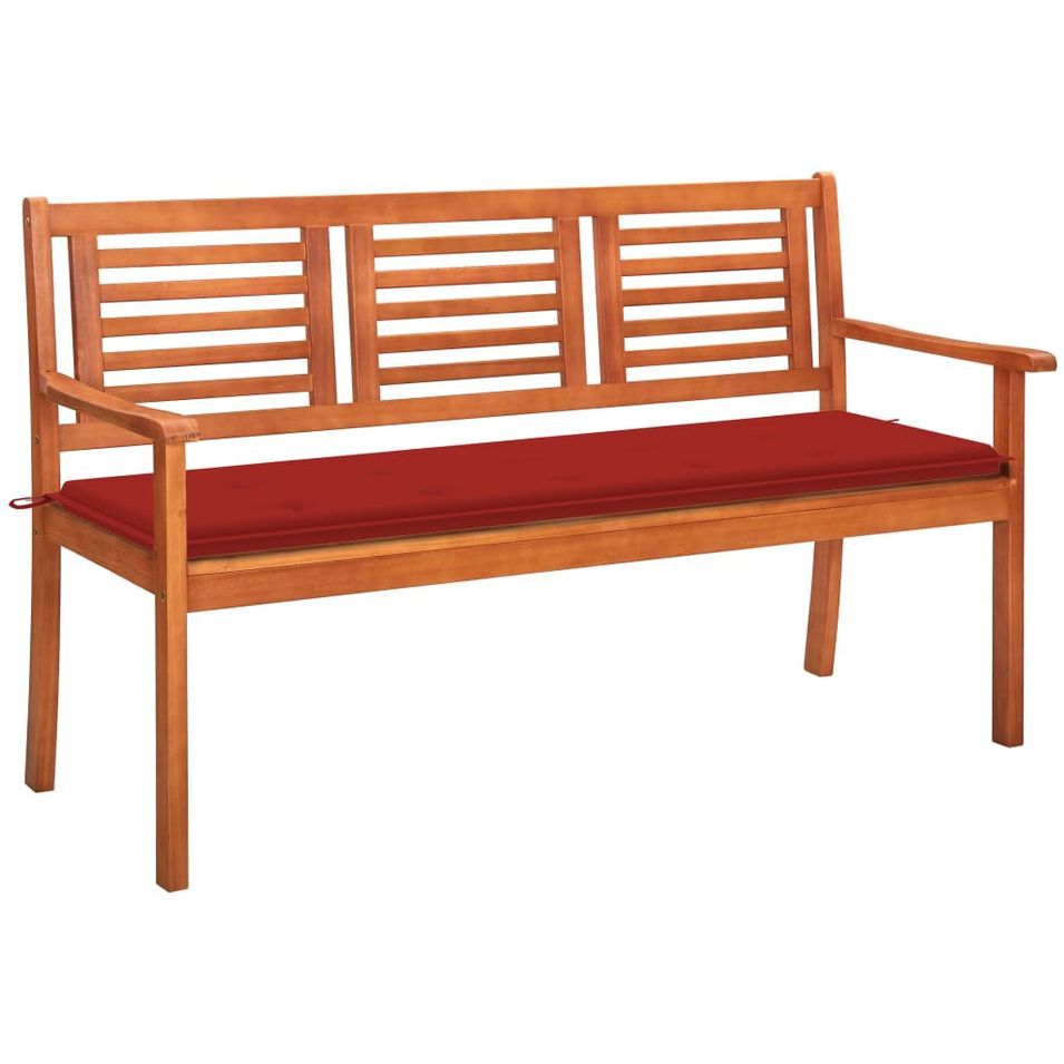 Banc de jardin 3 places avec coussin 150 cm Bois d'eucalyptus 15 - Photo n°1