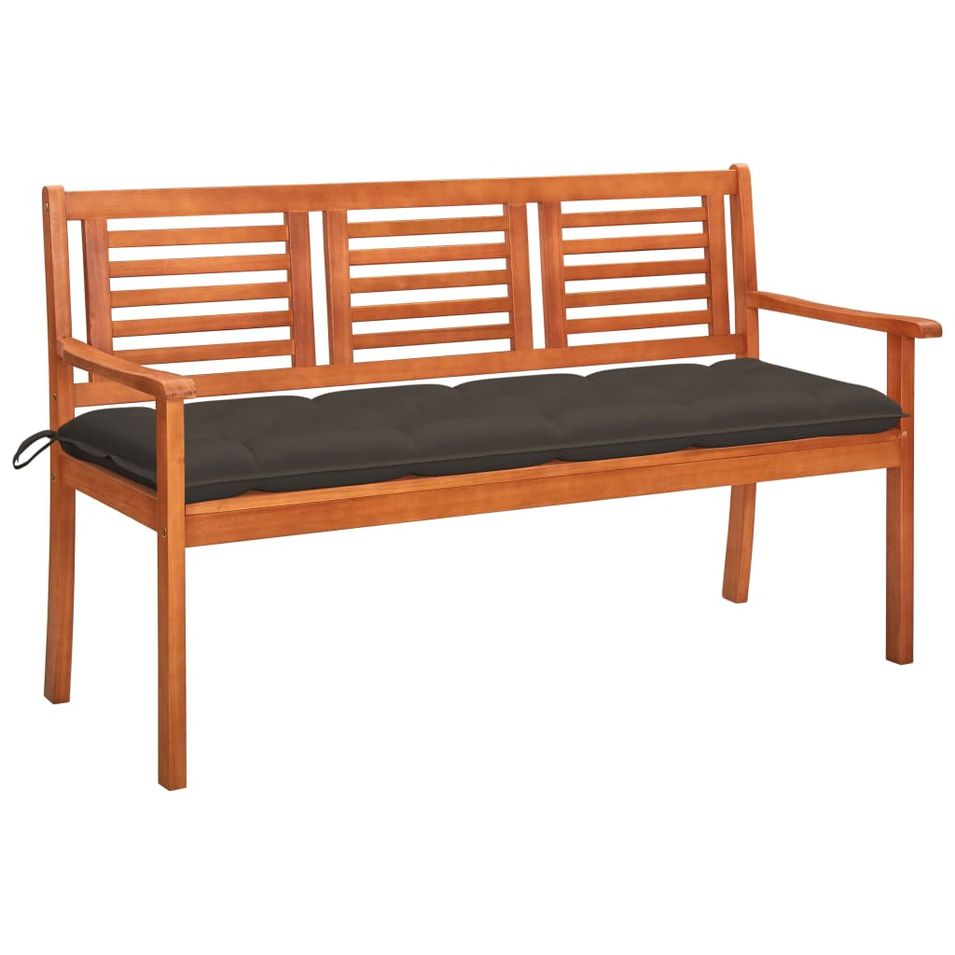 Banc de jardin 3 places avec coussin 150 cm Bois d'eucalyptus 12 - Photo n°1