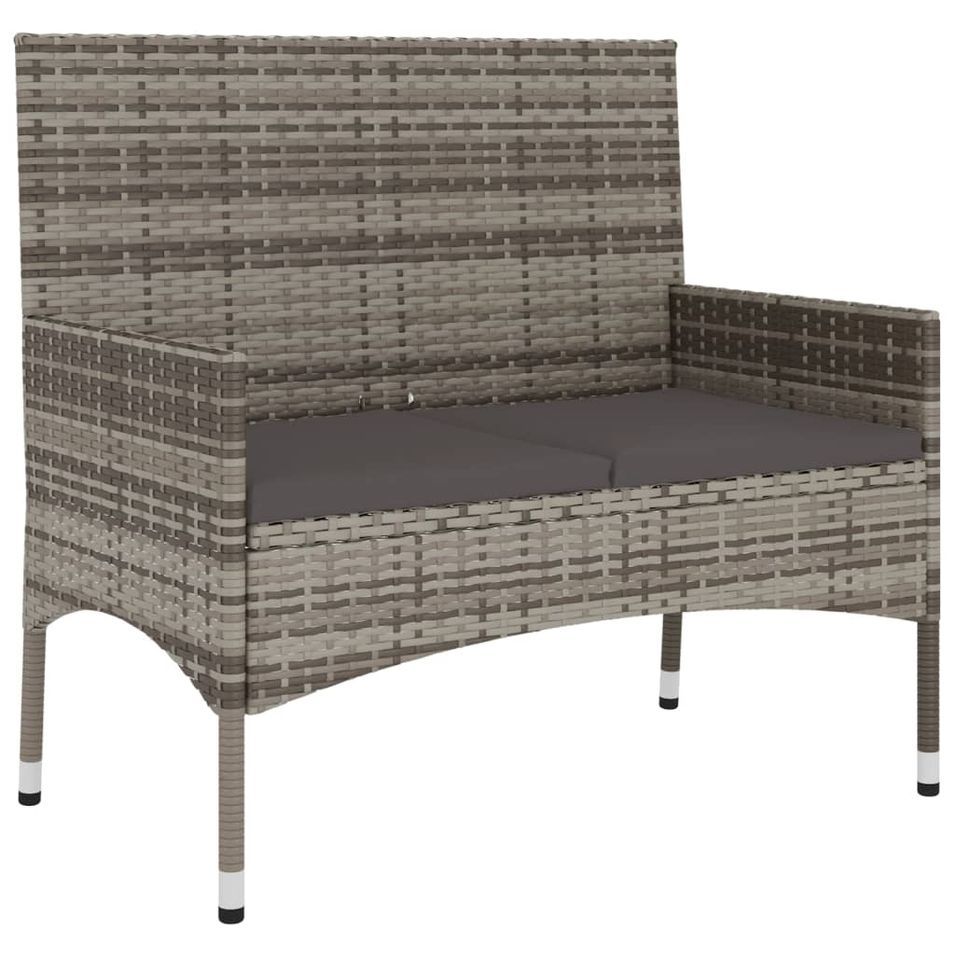 Banc de Jardin à 2 Places avec Coussins Gris Résine Tressée - Photo n°1