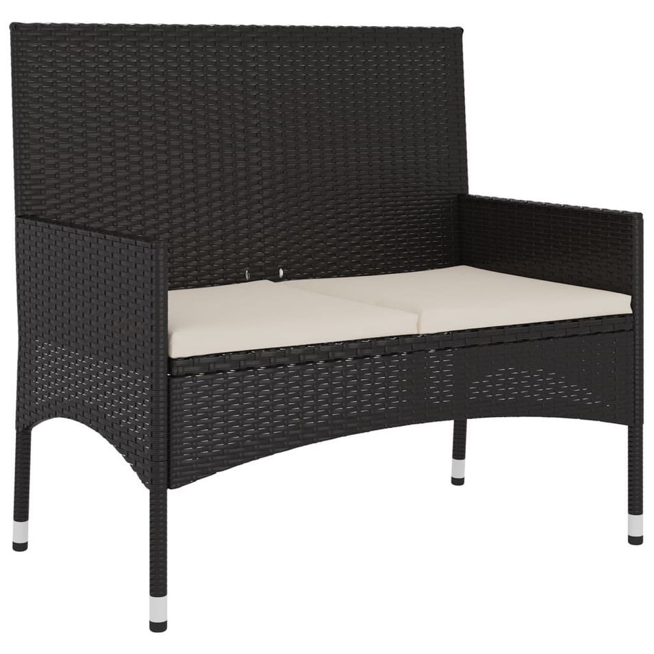 Banc de Jardin à 2 Places avec Coussins Noir Résine Tressée - Photo n°1