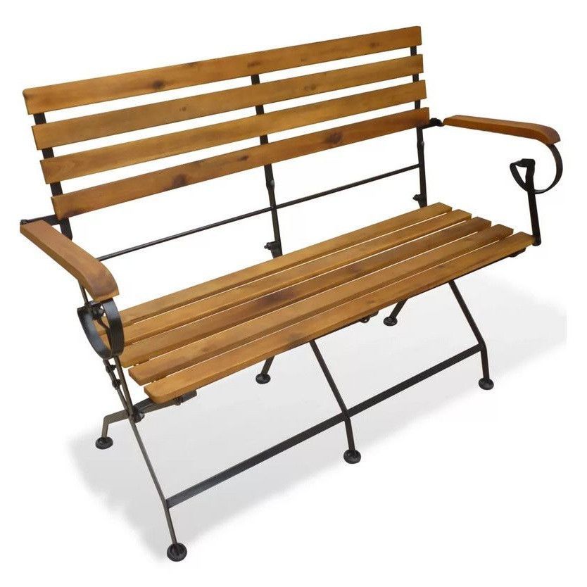 Banc de jardin acacia massif foncé et pieds métal noir Siori - Photo n°1