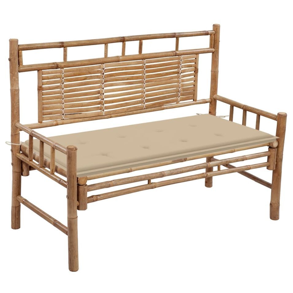 Banc de jardin avec coussin 120 cm Bambou 3 - Photo n°1