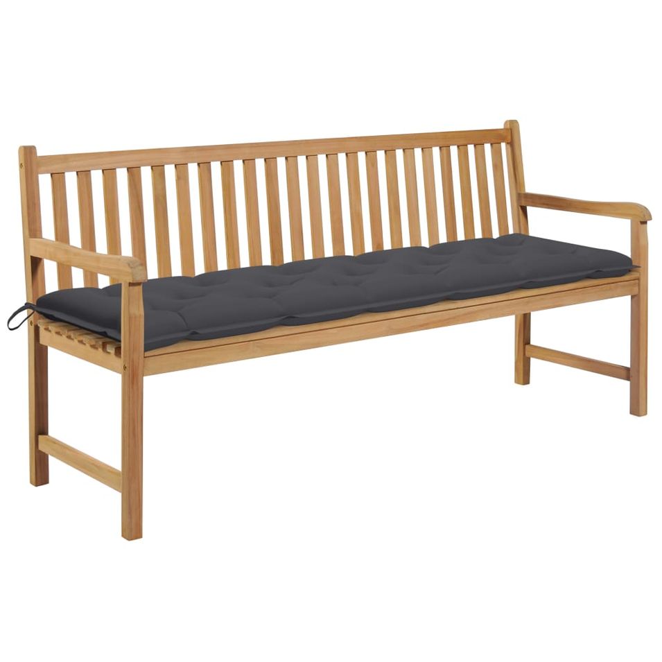 Banc de jardin avec coussin anthracite 175 cm Teck massif - Photo n°1