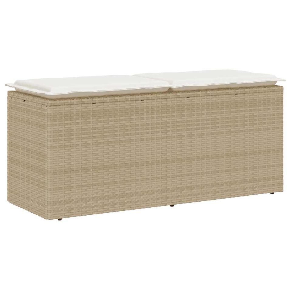 Banc de jardin avec coussin beige 110x40x44 cm résine tressée - Photo n°1