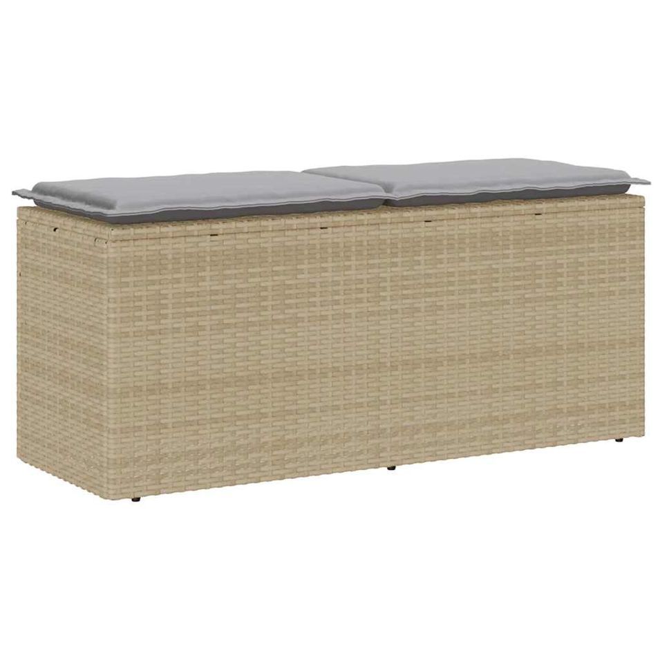 Banc de jardin avec coussin beige 110x40x44 cm résine tressée - Photo n°1