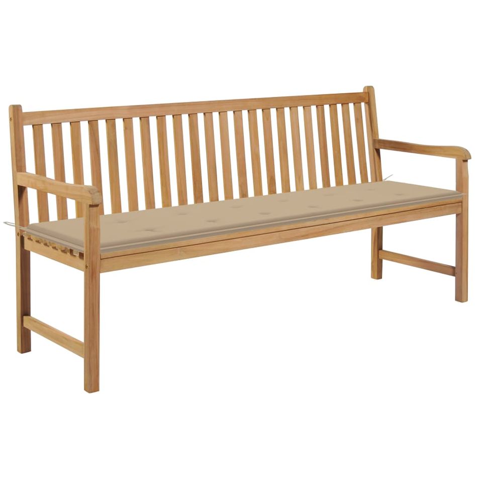 Banc de jardin avec coussin beige 175 cm Bois de teck massif - Photo n°1