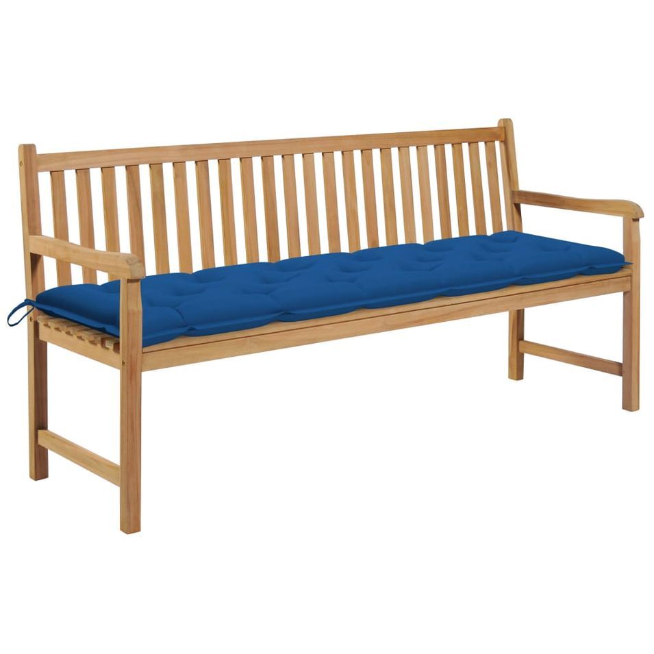 Banc de jardin avec coussin bleu 175 cm Bois de teck massif - Photo n°1