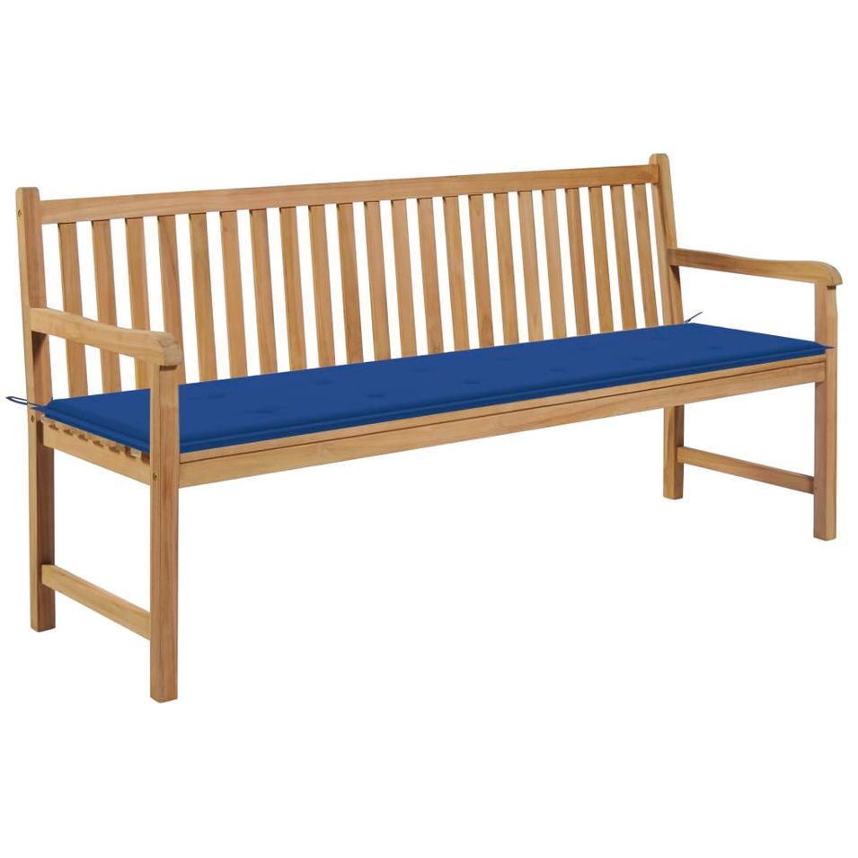 Banc de jardin avec coussin bleu royal 175 cm Teck massif - Photo n°1