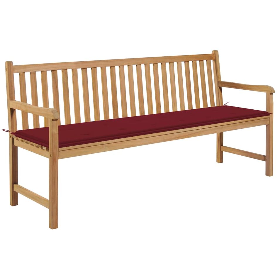 Banc de jardin avec coussin bordeaux 175 cm Bois de teck massif - Photo n°1