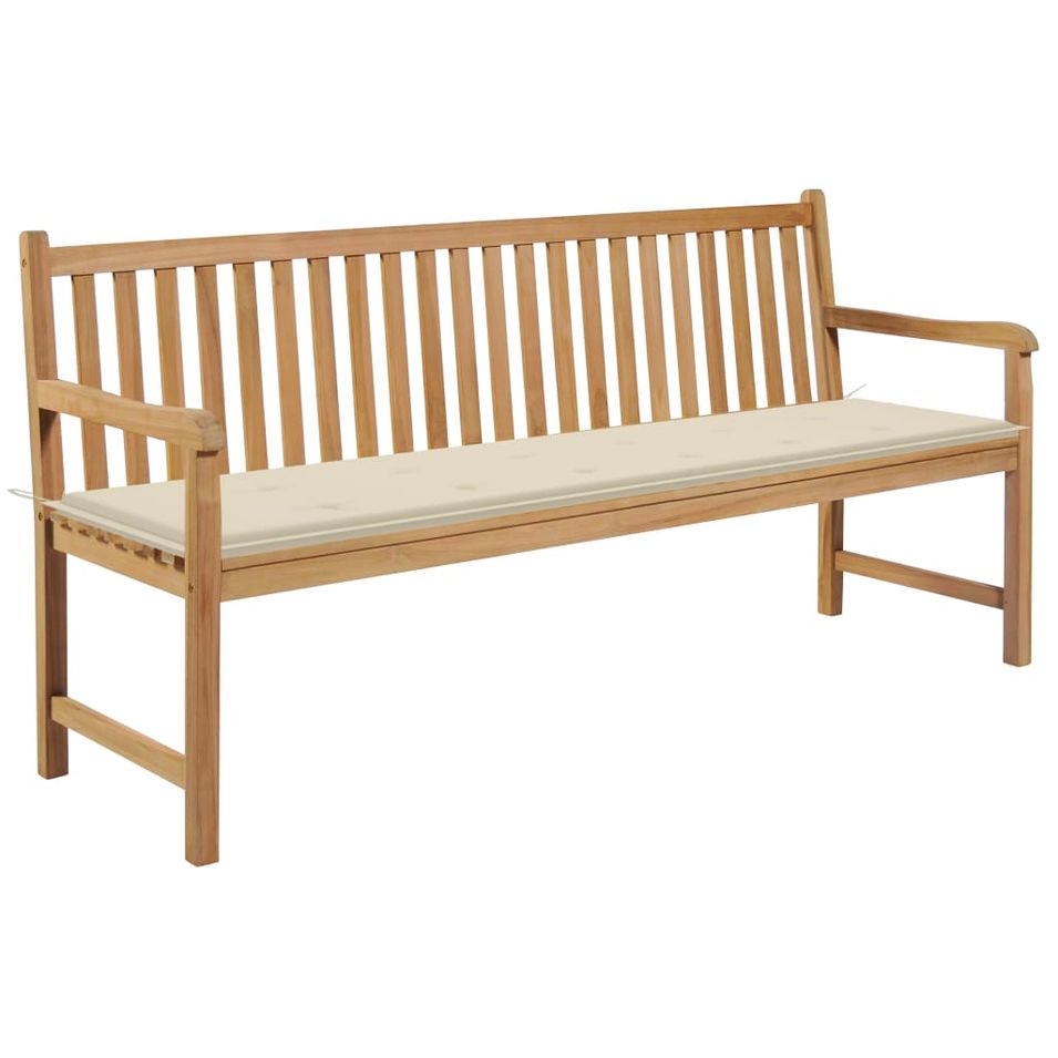 Banc de jardin avec coussin crème 175 cm Bois de teck massif - Photo n°1