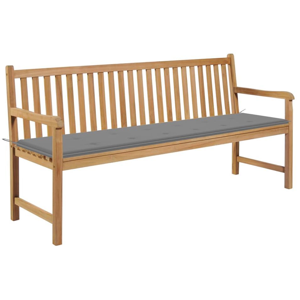 Banc de jardin avec coussin gris 175 cm Bois de teck massif - Photo n°1