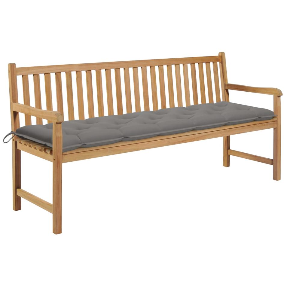 Banc de jardin avec coussin gris 175 cm Bois de teck massif 2 - Photo n°1