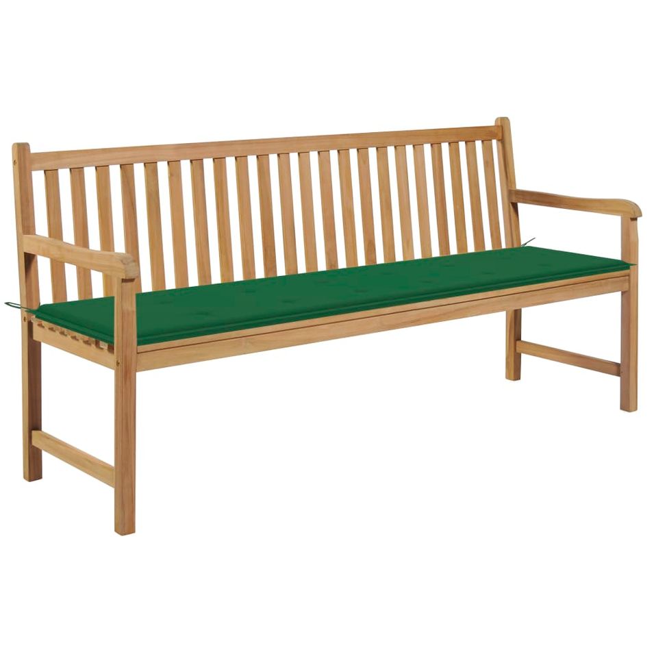 Banc de jardin avec coussin vert 175 cm Bois de teck massif - Photo n°1