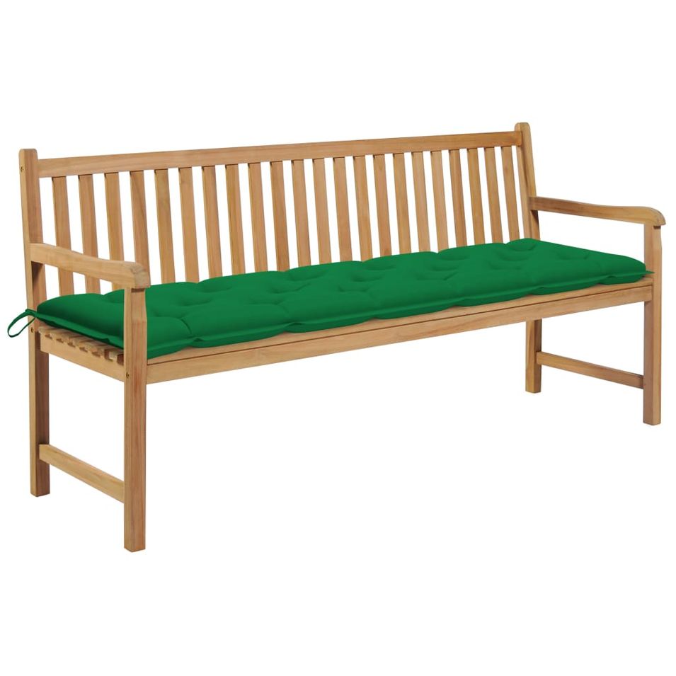 Banc de jardin avec coussin vert 175 cm Bois de teck massif 2 - Photo n°1