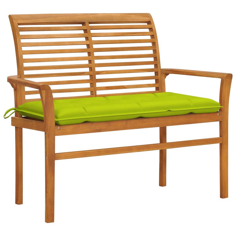 Banc de jardin avec coussin vert vif 112 cm Bois de teck massif 2 - Photo n°1