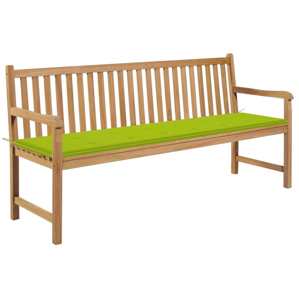 Banc de jardin avec coussin vert vif 175 cm Bois de teck massif - Photo n°1