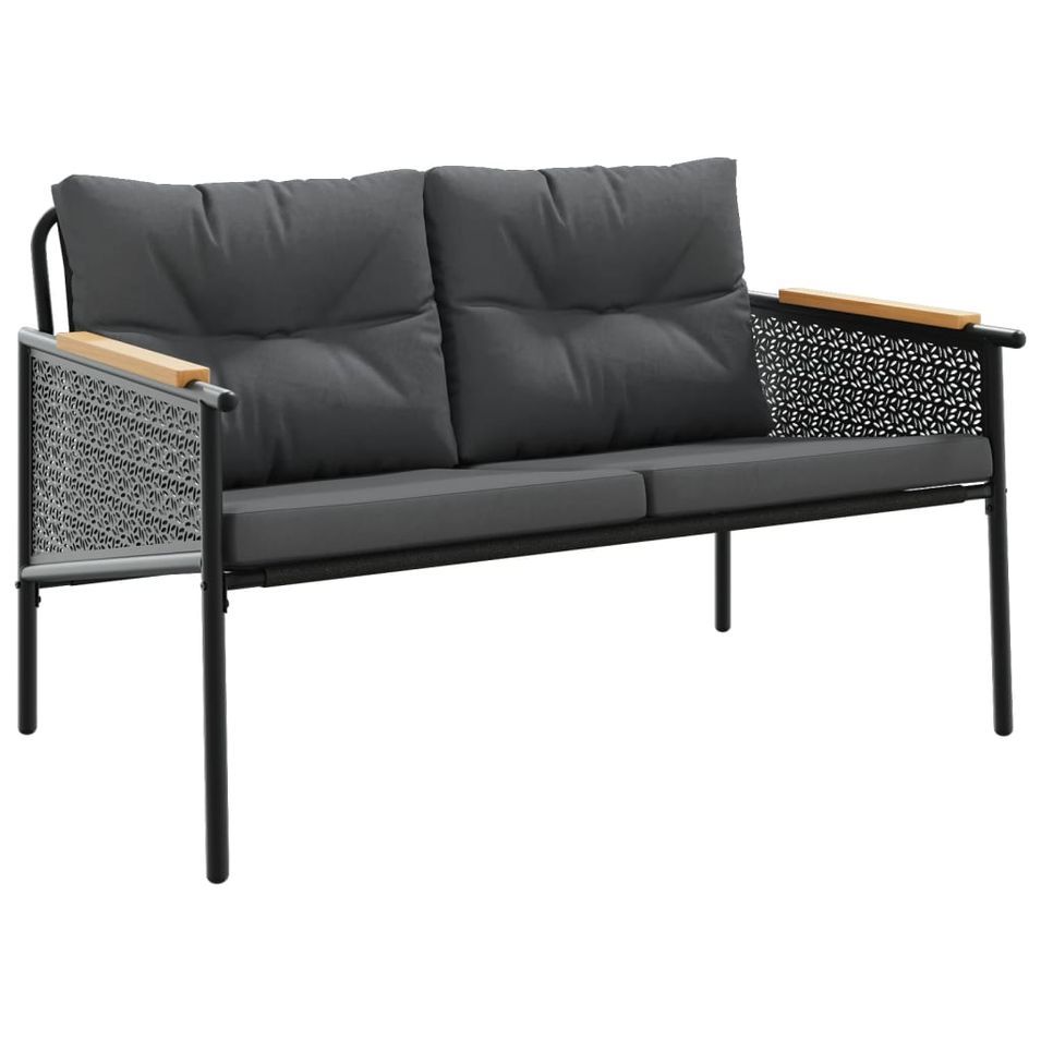 Banc de jardin avec coussins 116 cm noir acier - Photo n°1