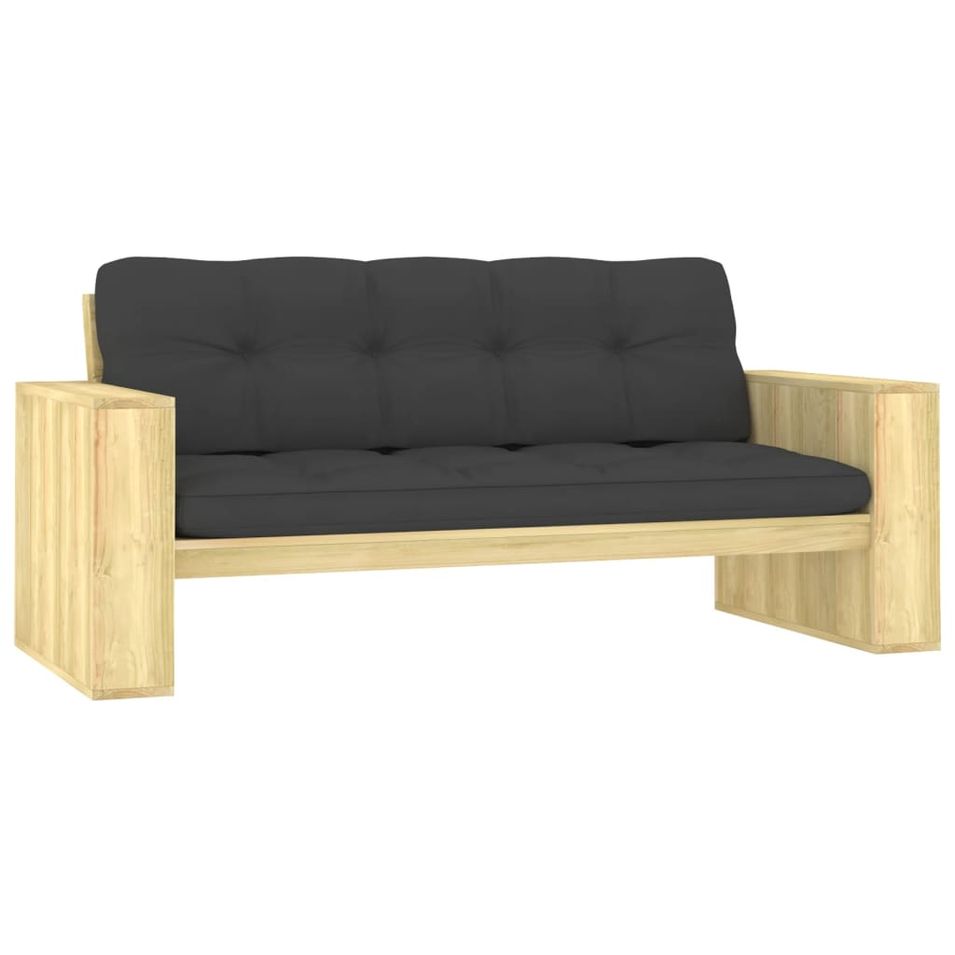 Banc de jardin avec coussins anthracite 179 cm Pin imprégné - Photo n°1