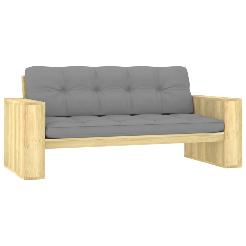 Banc de jardin avec coussins gris 179 cm Pin imprégné - Photo n°1