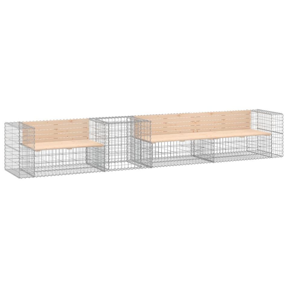 Banc de jardin avec panier en gabion bois massif de pin - Photo n°1