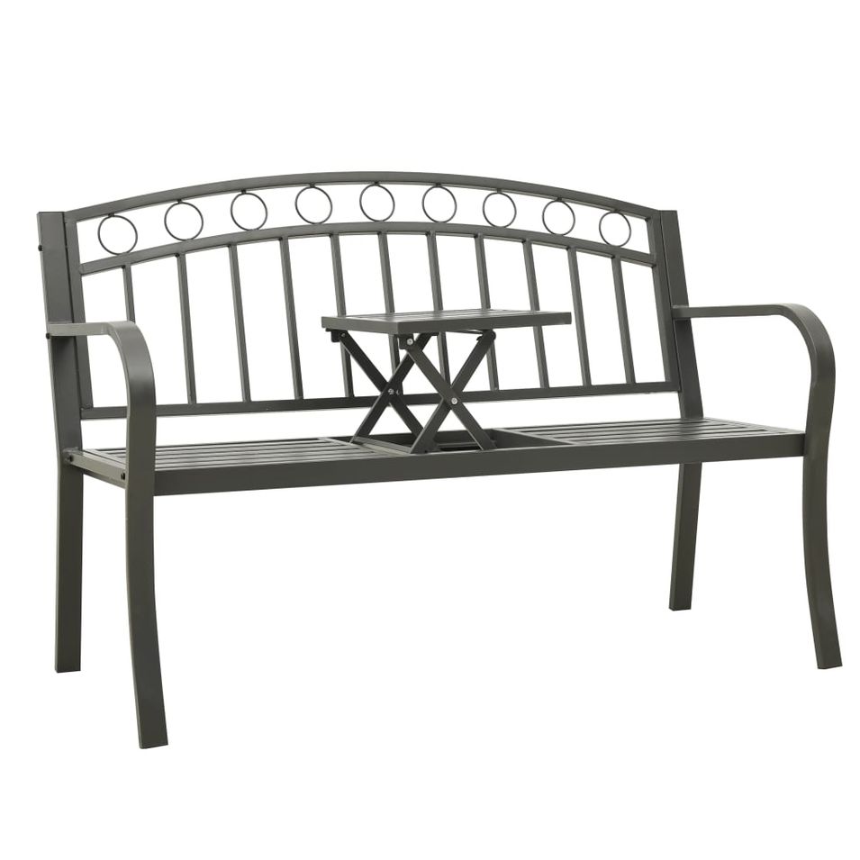 Banc de jardin avec une table 125 cm Acier Gris - Photo n°1