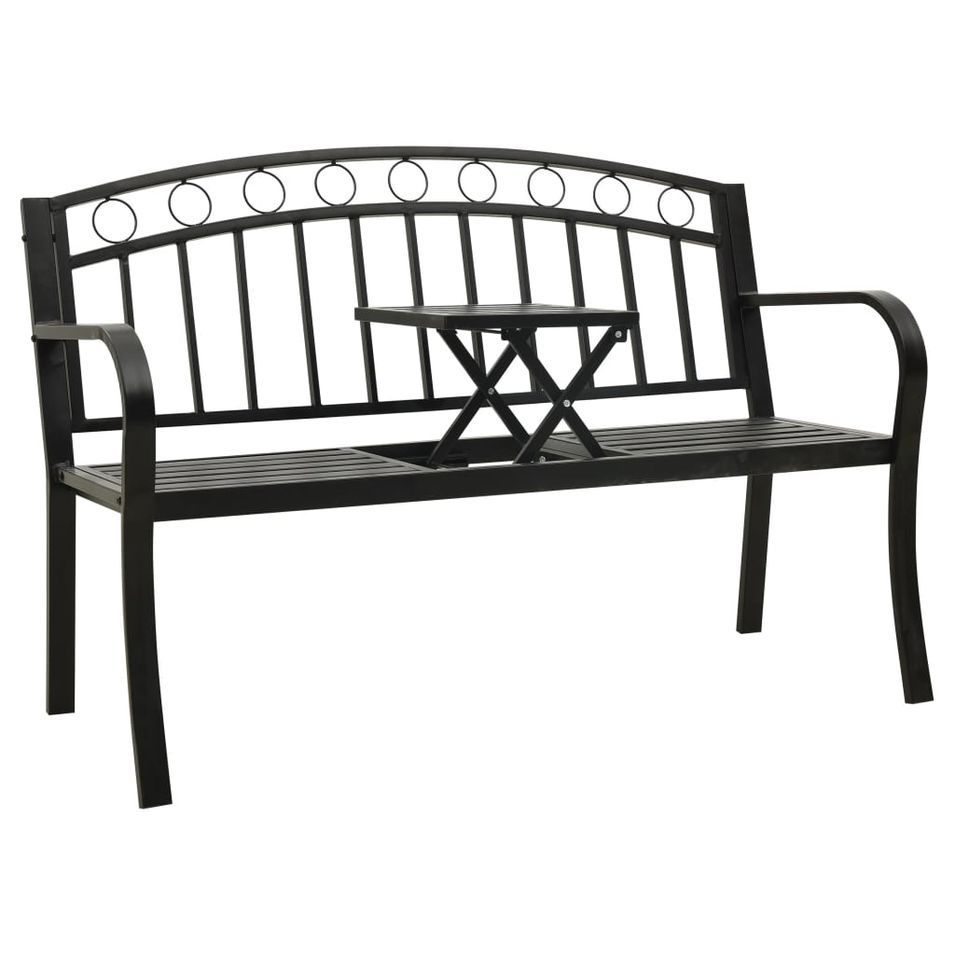 Banc de jardin avec une table 125 cm Acier Noir - Photo n°1