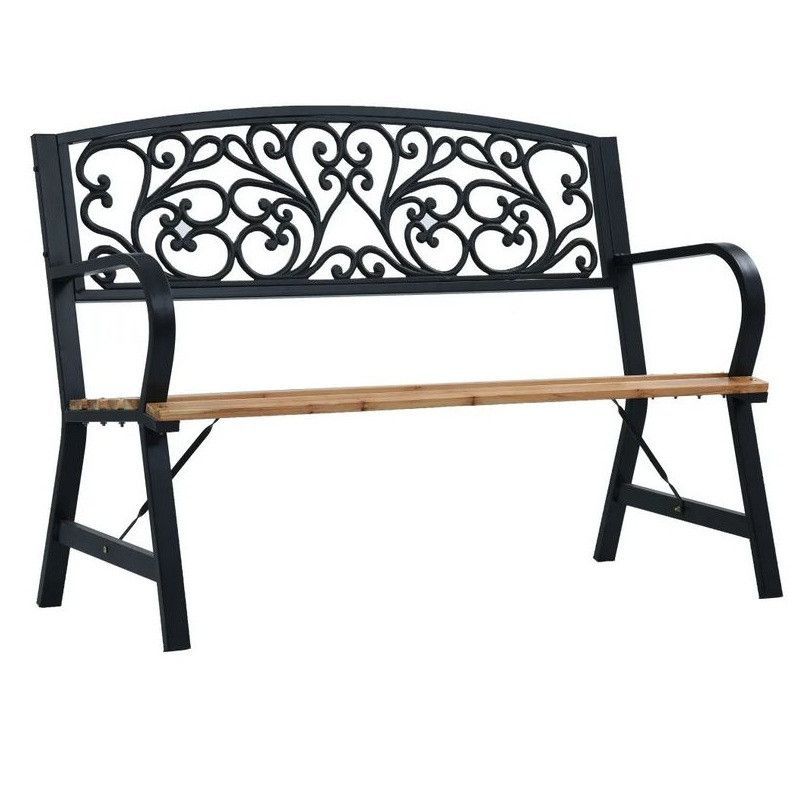 Banc de jardin bois massif clair et métal noir Delta - Photo n°1