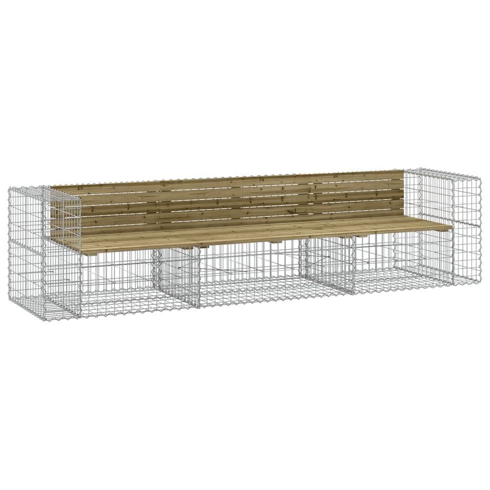 Banc de jardin design gabion 287x71x65,5cm bois de pin imprégné - Photo n°1