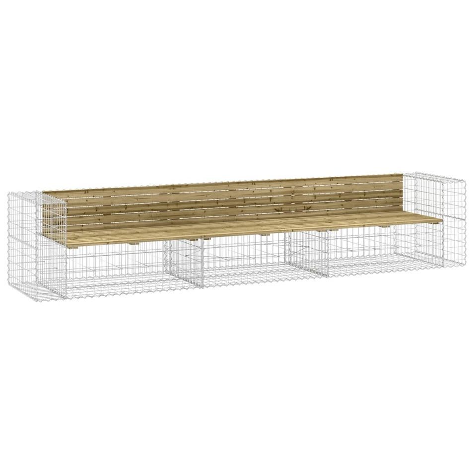 Banc de jardin design gabion 347x71x65,5cm bois de pin imprégné - Photo n°1