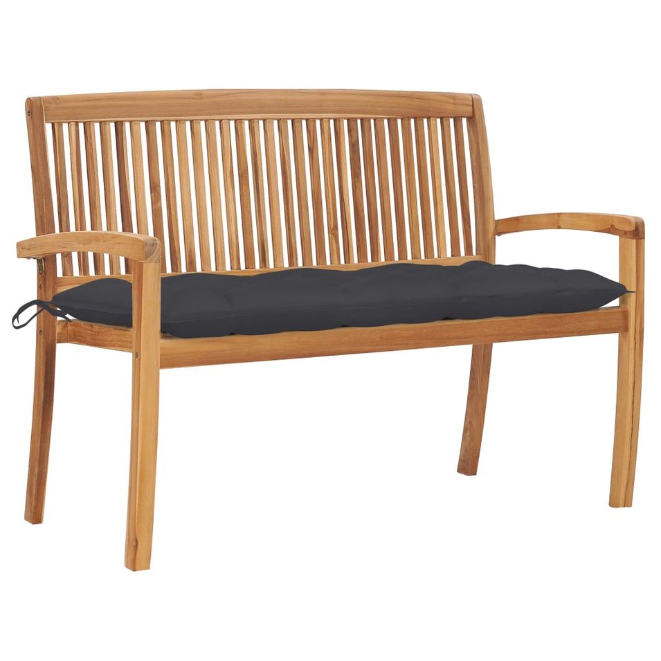 Banc de jardin empilable et coussin 128,5cm Bois de teck massif 21 - Photo n°1