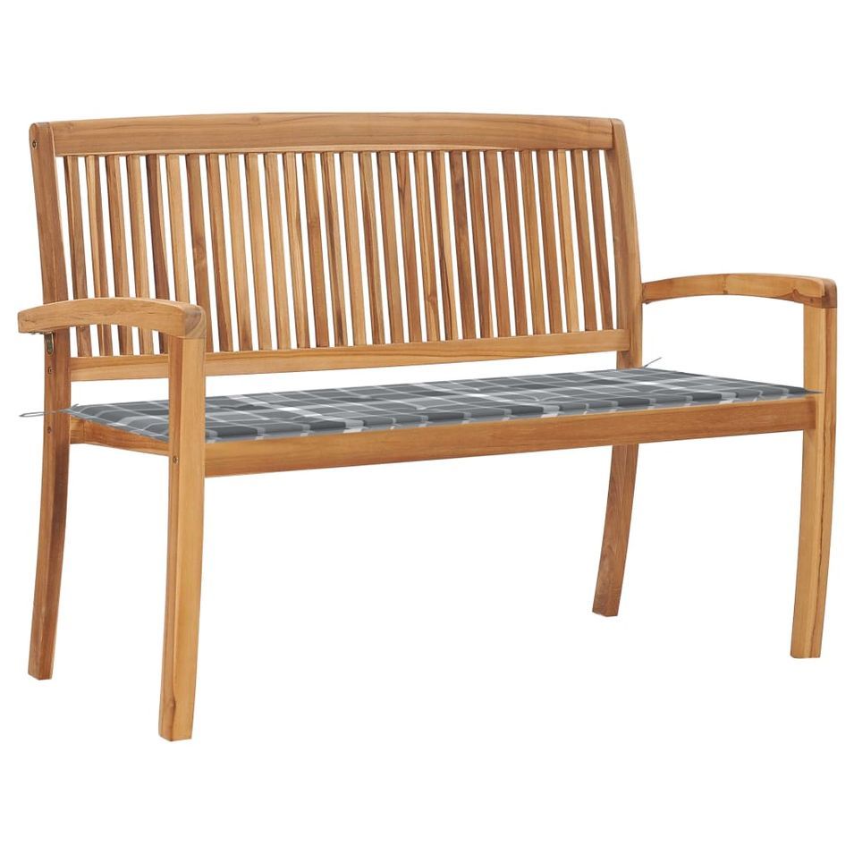 Banc de jardin empilable et coussin 128,5cm Bois de teck massif 20 - Photo n°1