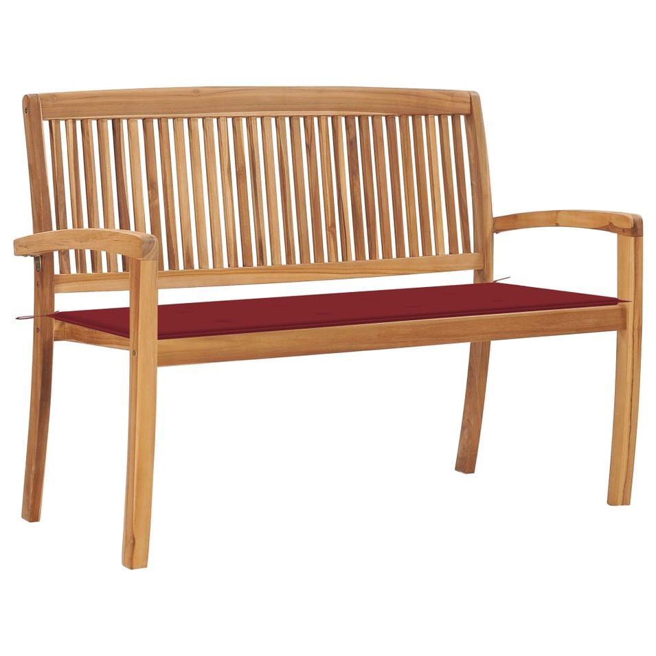 Banc de jardin empilable et coussin 128,5cm Bois de teck massif 4 - Photo n°1