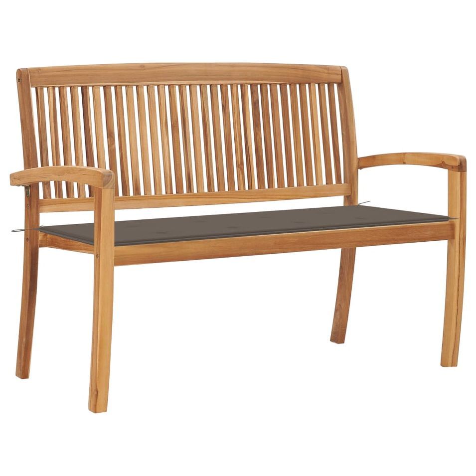 Banc de jardin empilable et coussin 128,5cm Bois de teck massif 3 - Photo n°1