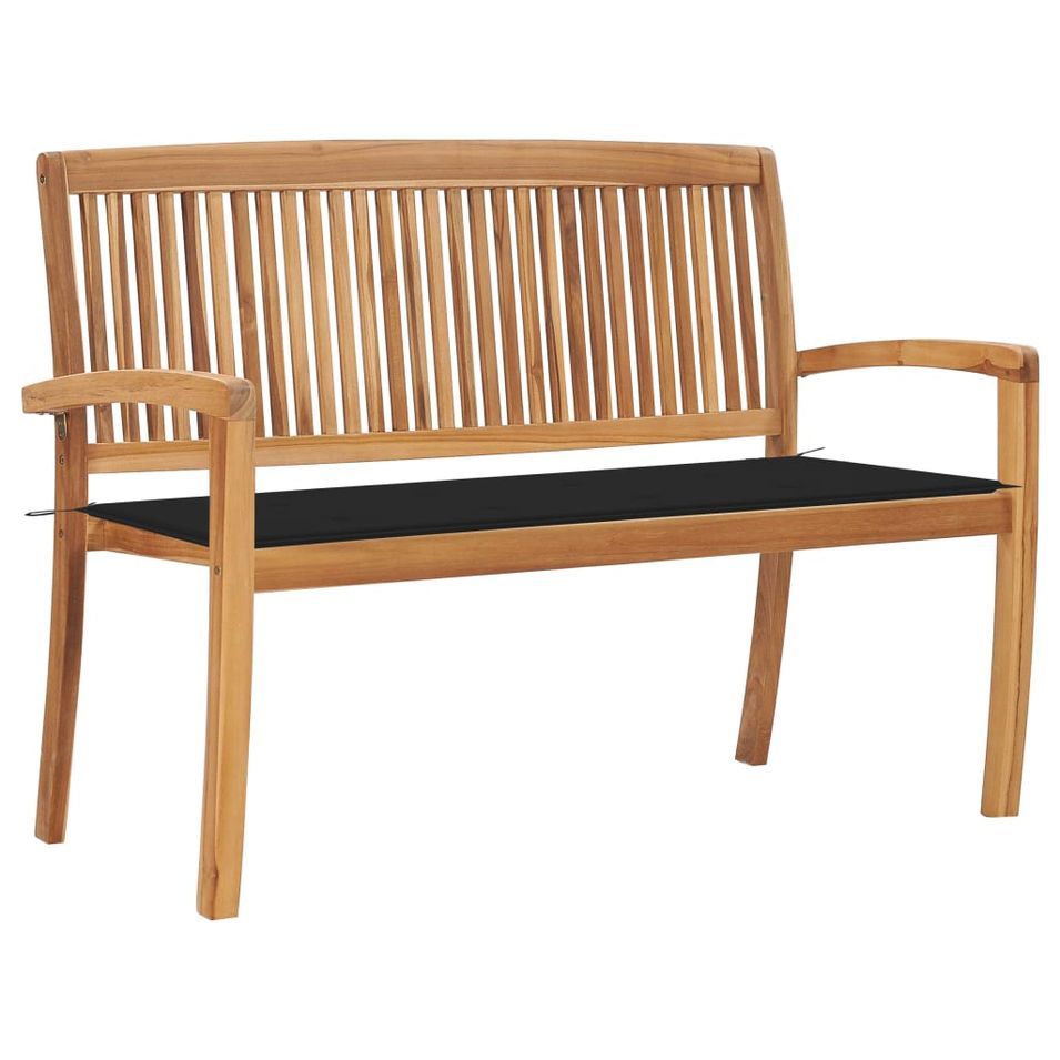Banc de jardin empilable et coussin 128,5cm Bois de teck massif 18 - Photo n°1