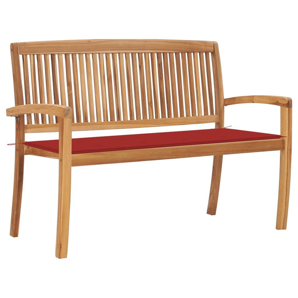 Banc de jardin empilable et coussin 128,5cm Bois de teck massif 13 - Photo n°1