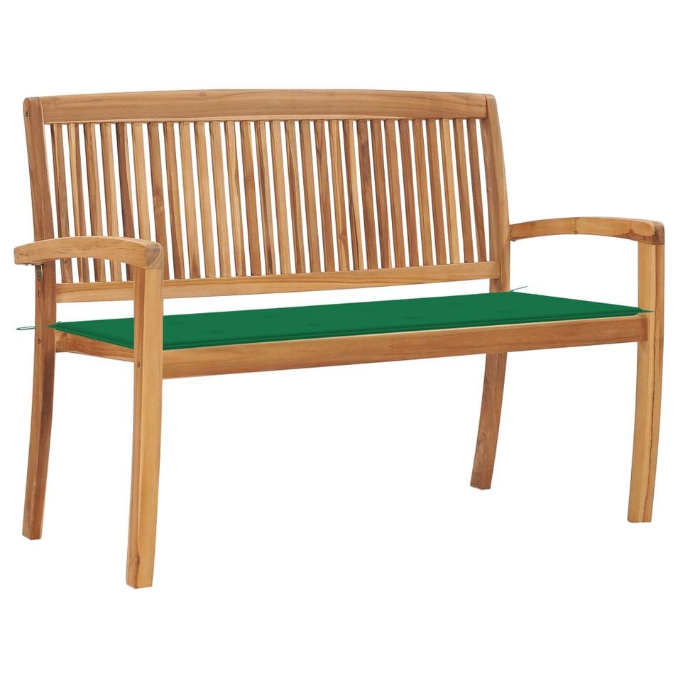 Banc de jardin empilable et coussin 128,5cm Bois de teck massif - Photo n°1