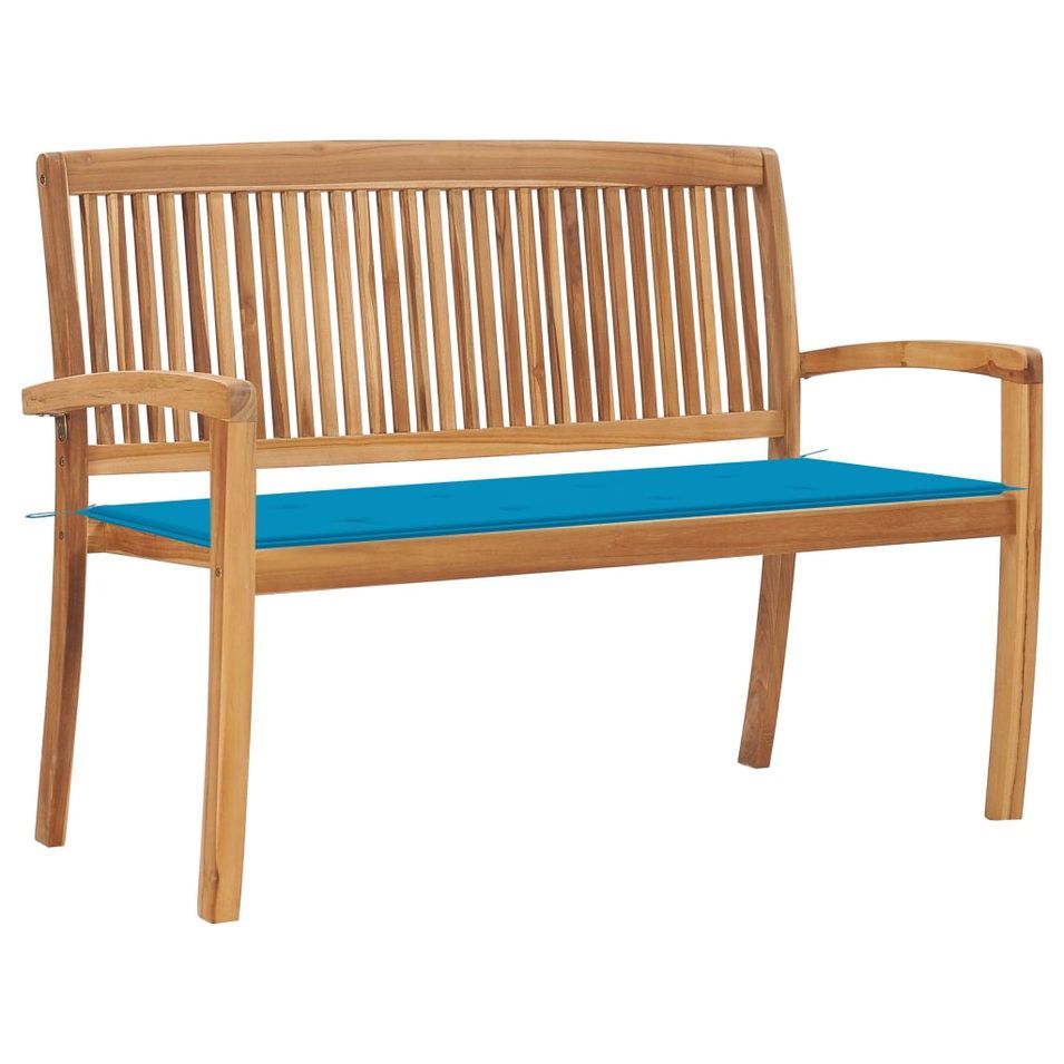 Banc de jardin empilable et coussin 128,5cm Bois de teck massif 2 - Photo n°1