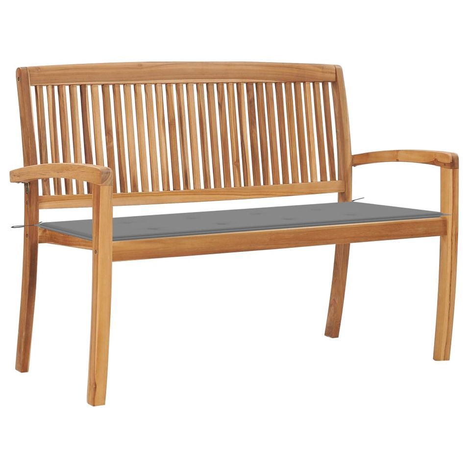 Banc de jardin empilable et coussin 128,5cm Bois de teck massif 15 - Photo n°1